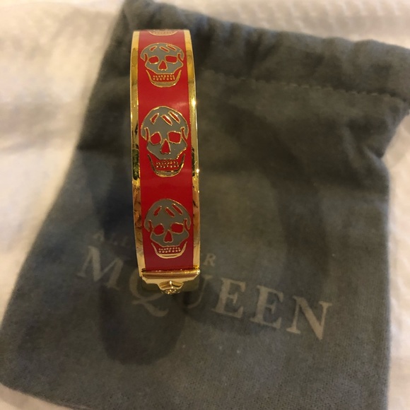 Alexander McQueen Jewelry - Alexander McQueen red grey skull bangle enamel